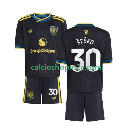 Manchester United Benjamin Sesko 30 Bambino Maglia Terza 2025/2026 Manica Corta